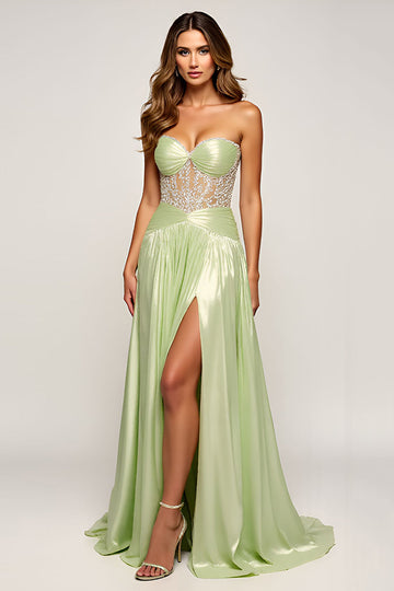 Sparkly Sage Sweetheart Robe longue de bal à paillettes avec fente
